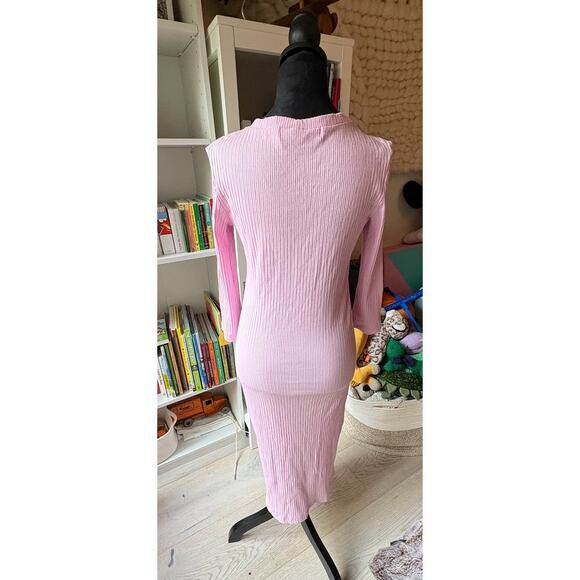 RARE Lesley Evers Ribbed Midi Dress - Soft Pink, Size Medium, 3/4 Sleeve - Picture 6 of 6